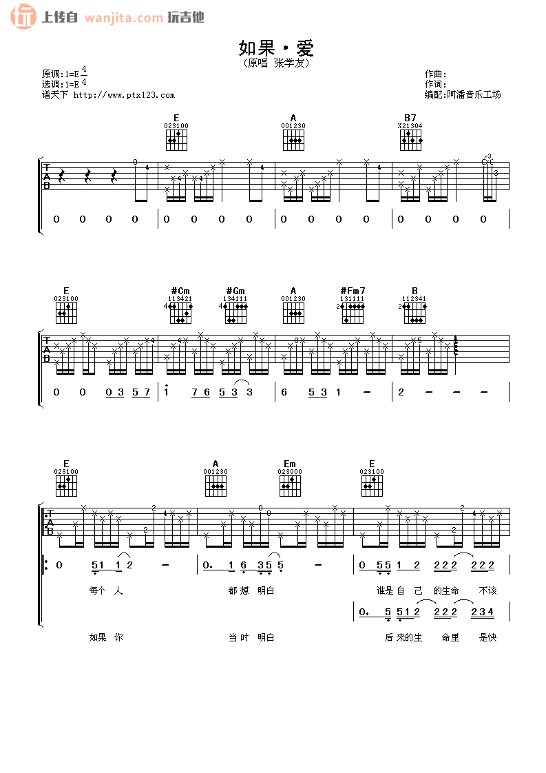 《如果爱吉他谱》_张学友_E调_吉他图片谱2张 图1