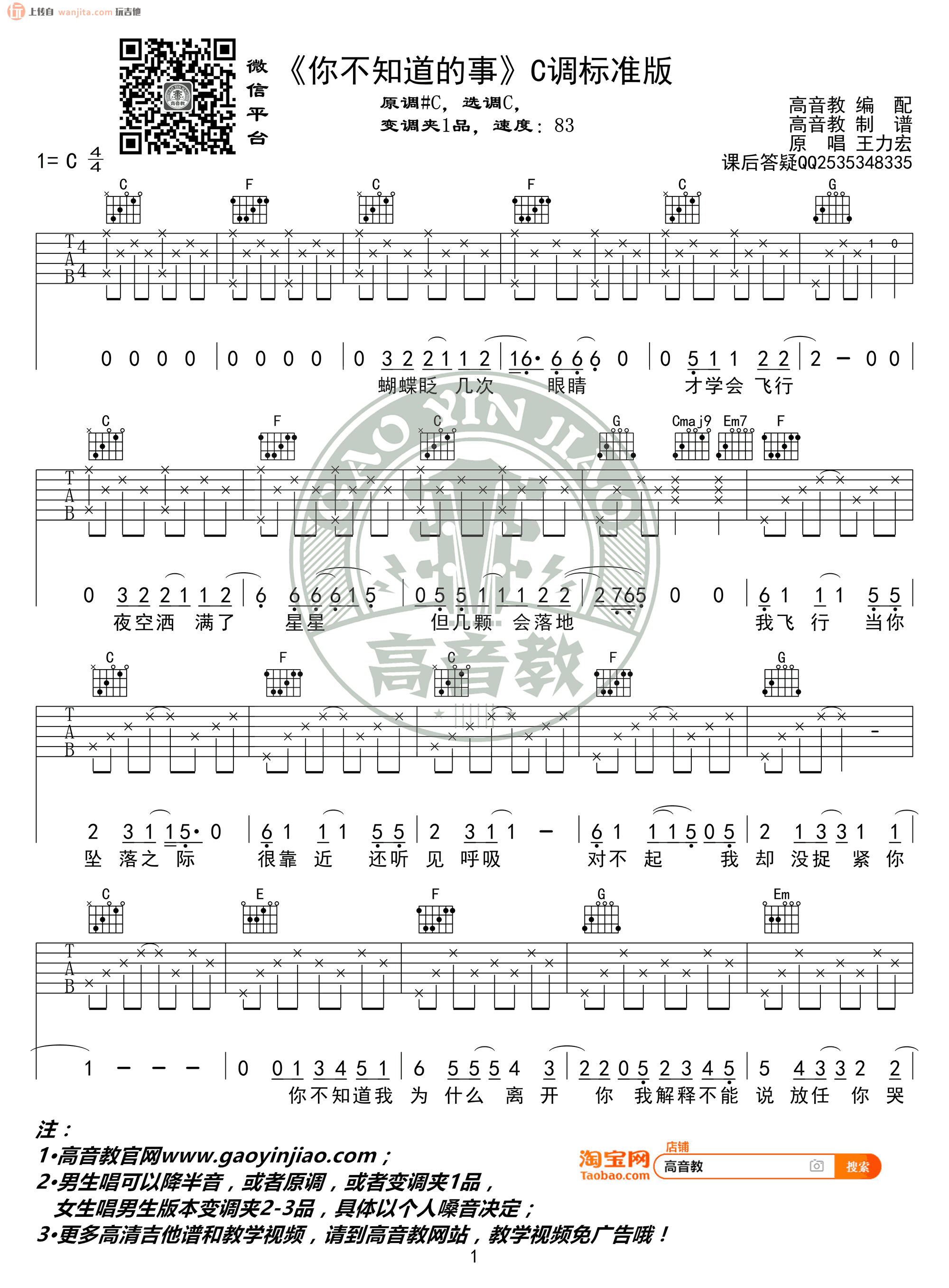 《你不知道的事吉他谱》_王力宏_未知调_吉他图片谱2张 图1