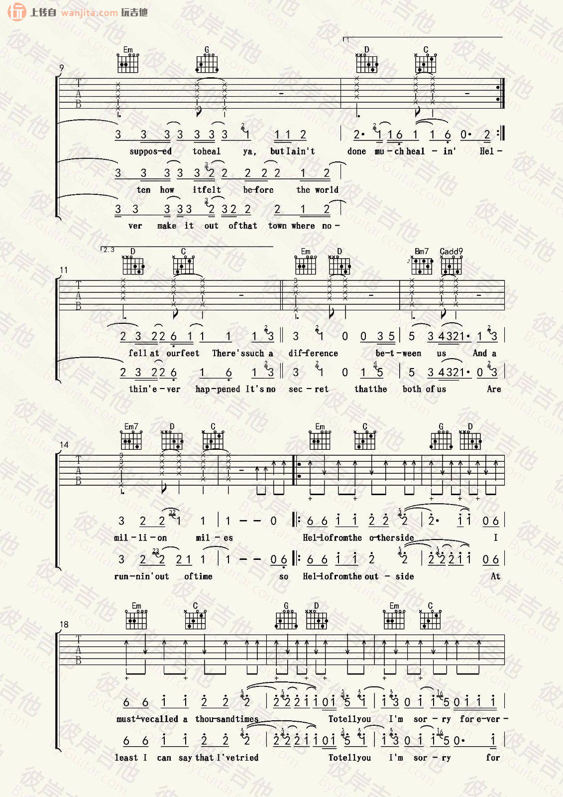 Hello for guitar. Guitar sheet music and tabs.