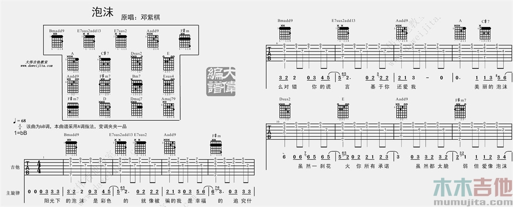 《泡沫吉他谱》_邓紫棋_A调_吉他图片谱2张 图1