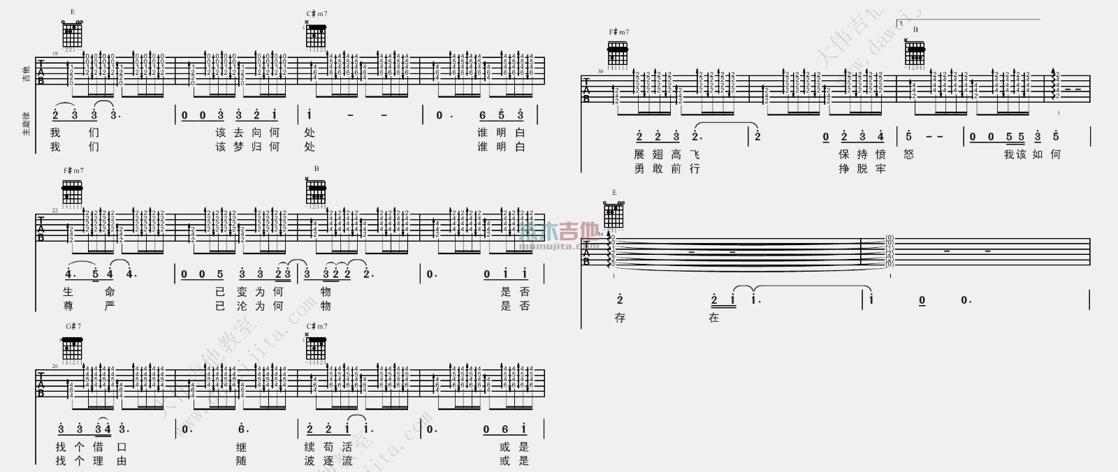 《存在吉他谱》_汪峰_E调_吉他图片谱2张 图2
