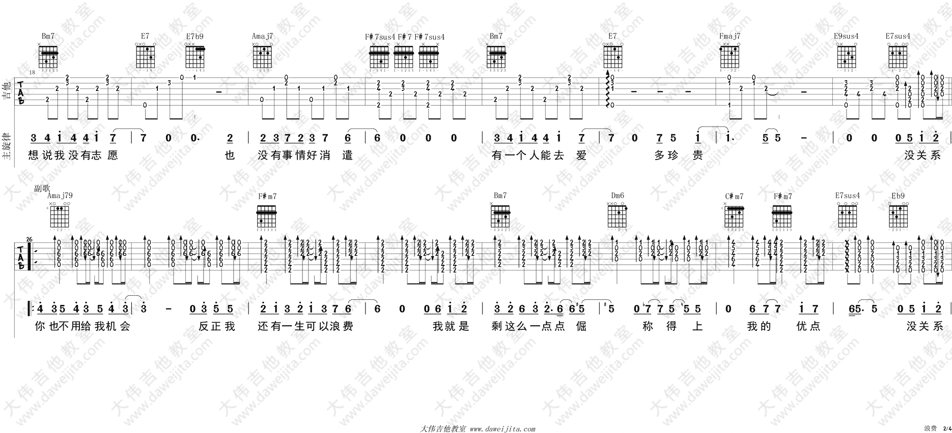 《浪费吉他谱》_林宥嘉_A调_吉他图片谱2张 图2