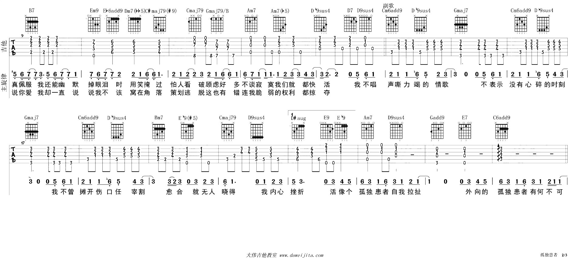 《孤独患者吉他谱》_陈奕迅_G调_吉他图片谱2张 图2