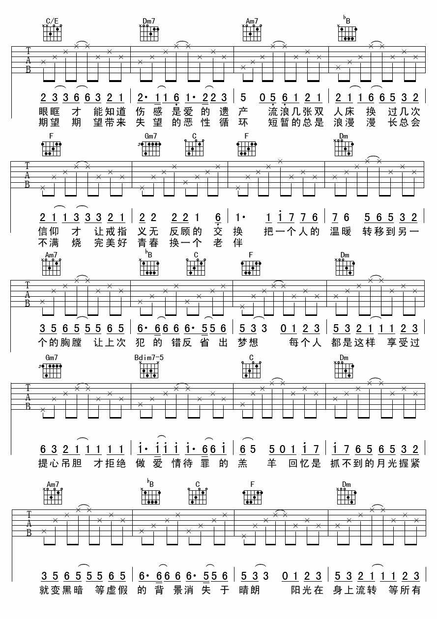 《爱情转移吉他谱》_陈奕迅_F调_吉他图片谱2张 图2