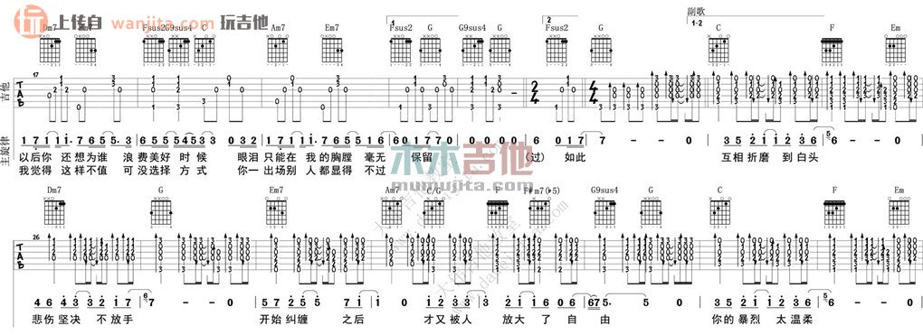 《不将就吉他谱》_李荣浩_C调_吉他图片谱2张 图2