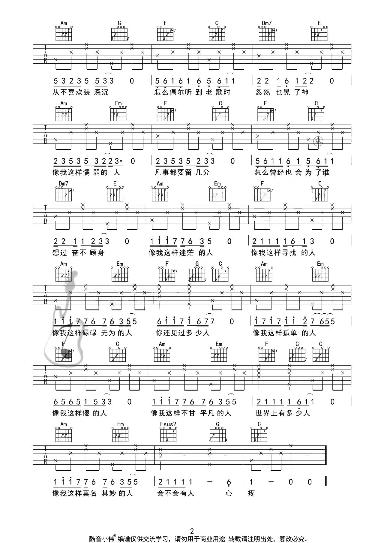《像我这样的人吉他谱》_毛不易_C调_吉他图片谱2张 图2