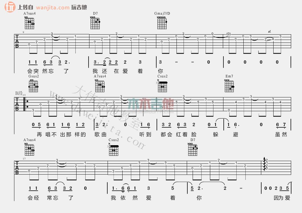 《因为爱情吉他谱》_陈奕迅_G调_吉他图片谱2张 图2