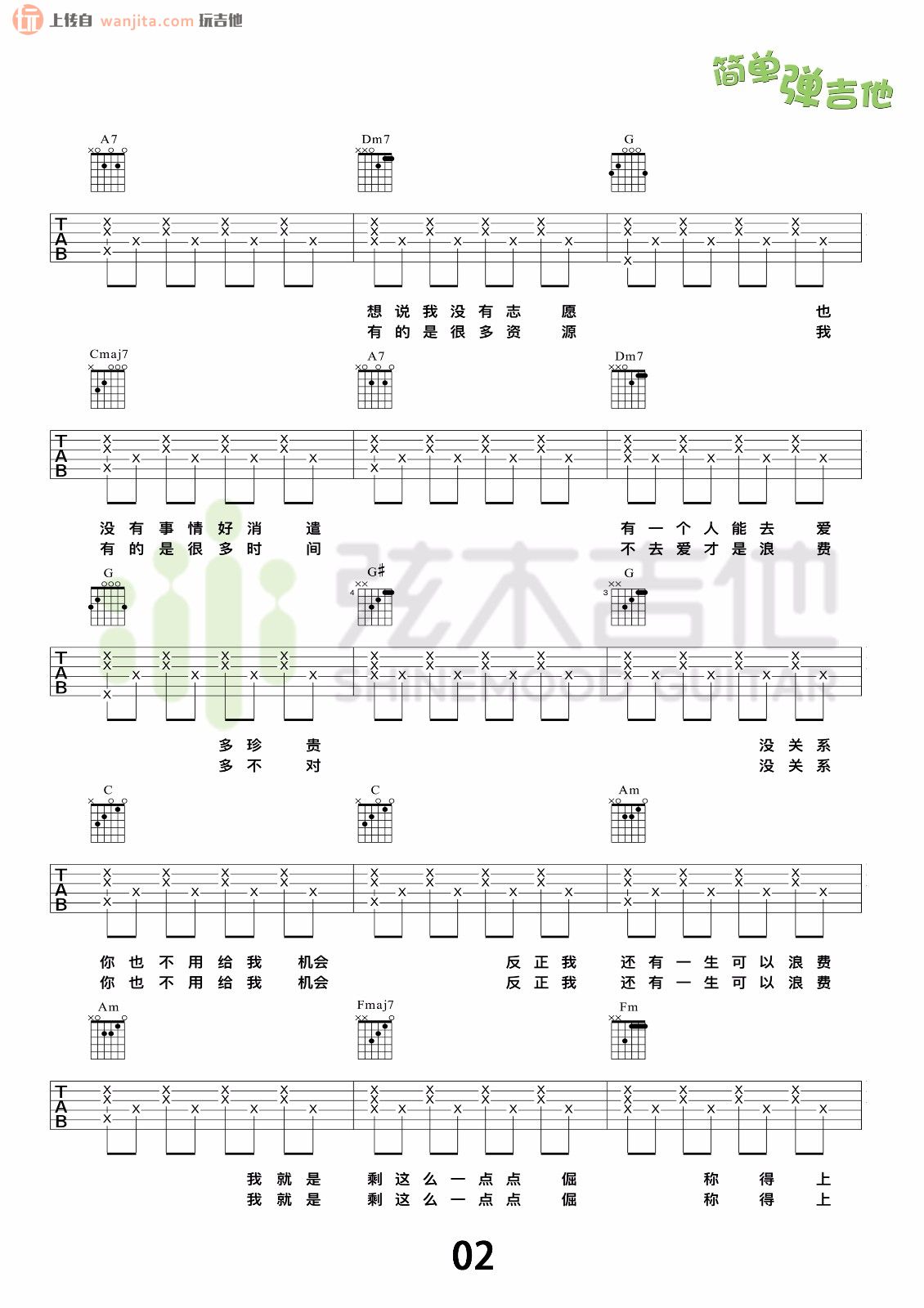 《浪费吉他谱》_林宥嘉_未知调_吉他图片谱2张 图1