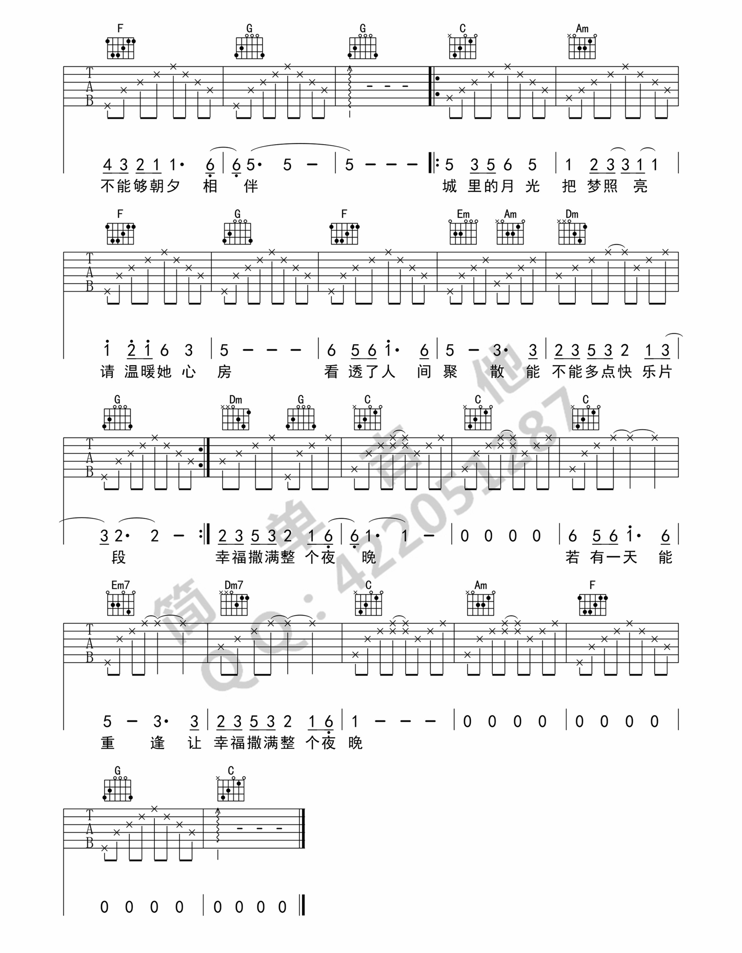 《城里的月光吉他谱》_许美静_C调_吉他图片谱2张 图2