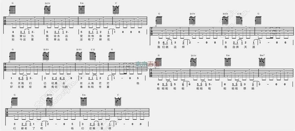 《那些花儿吉他谱》_朴树_G调_吉他图片谱2张 图2