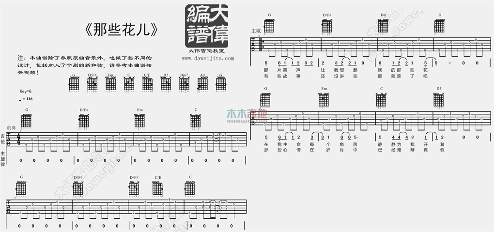 《那些花儿吉他谱》_朴树_G调_吉他图片谱2张 图1