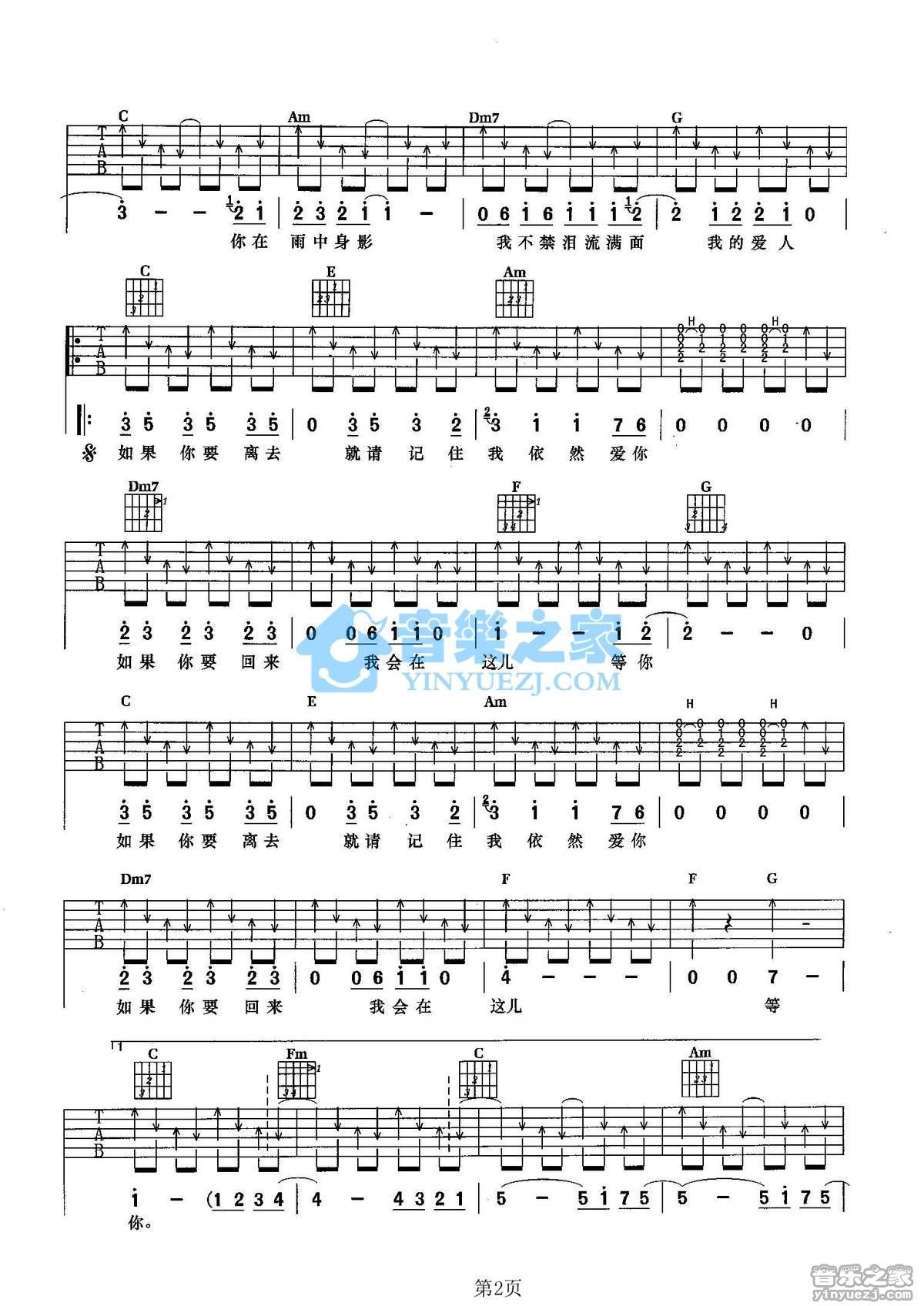 《我会在这儿等你吉他谱》_汪峰_C调_吉他图片谱2张 图2