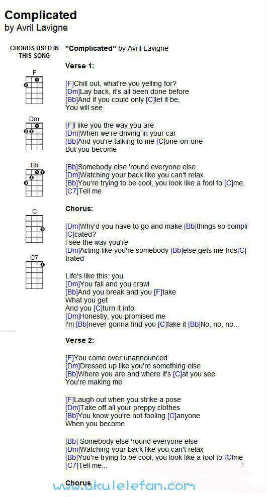 《complicated吉他谱》_艾薇儿_F调_吉他图片谱1张 图1