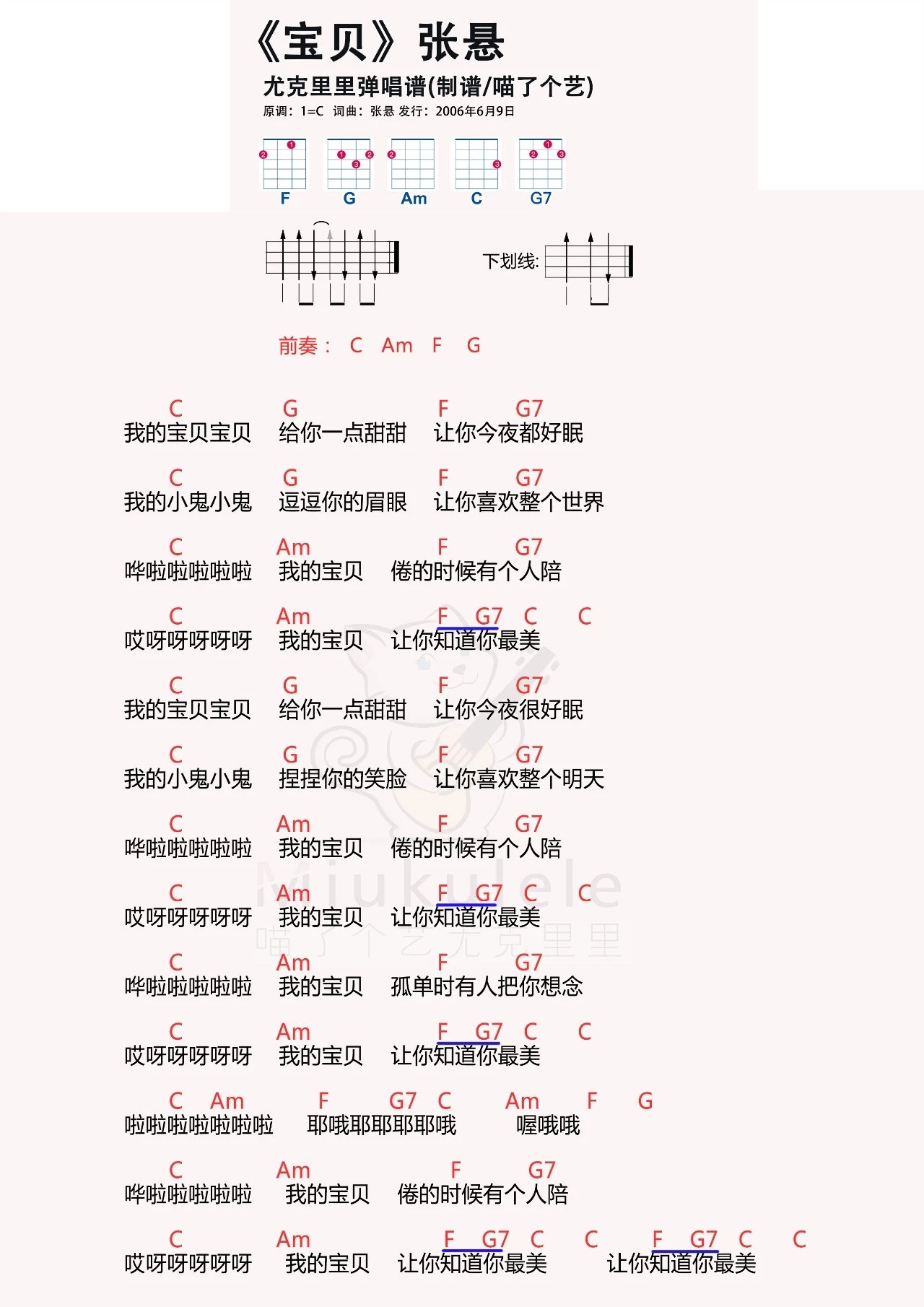 《宝贝吉他谱》_张悬_C调_吉他图片谱1张 图1