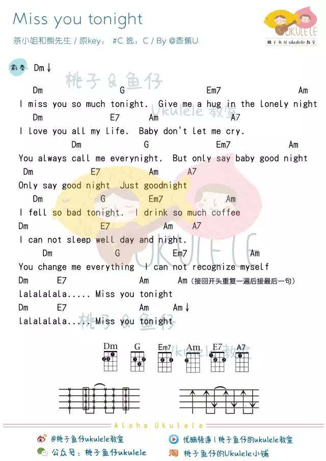 《Miss You Tonight吉他谱》_茶小姐和熊先生_C调_吉他图片谱1张 图1