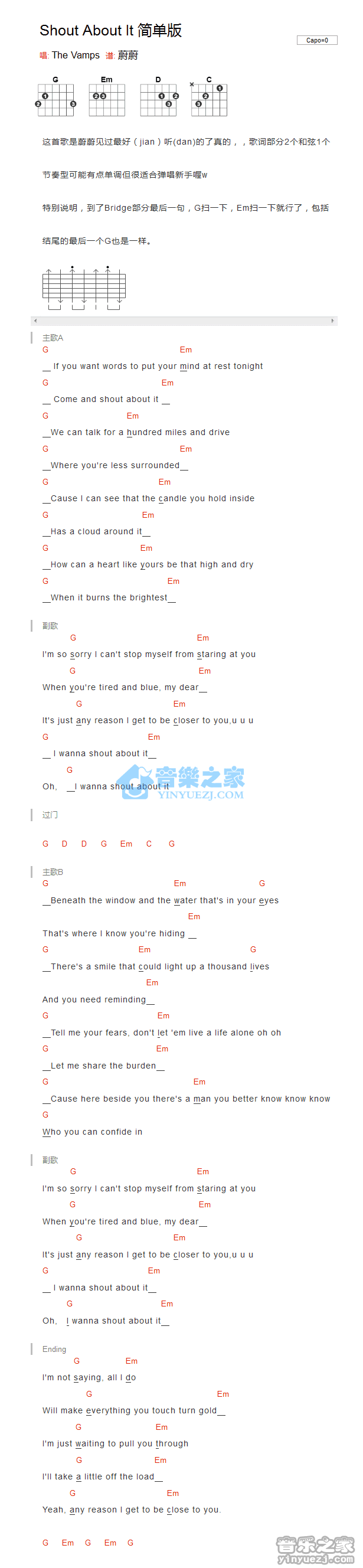 《Shout About It吉他谱》_The Vamps_G调_吉他图片谱1张 图1