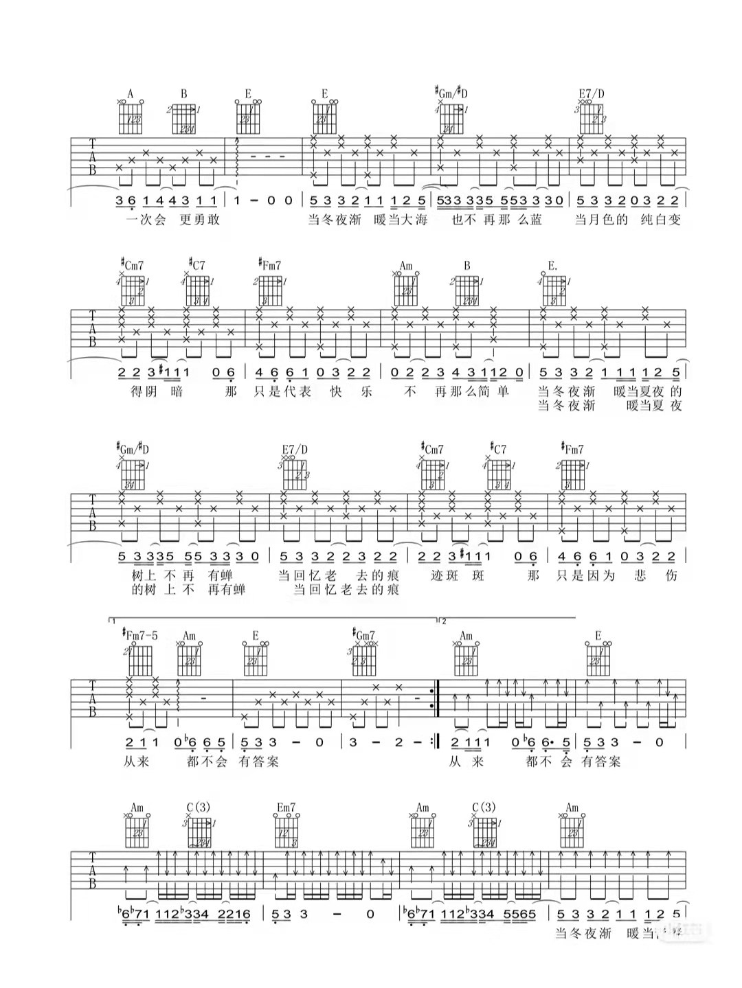 《当冬夜渐暖吉他谱》_孙燕姿_E调_吉他图片谱2张 图2