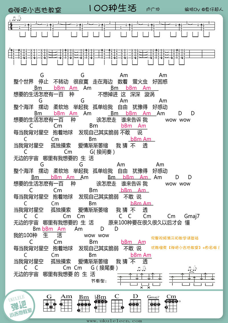 《100种生活吉他谱》_卢广仲_G调_吉他图片谱1张 图1