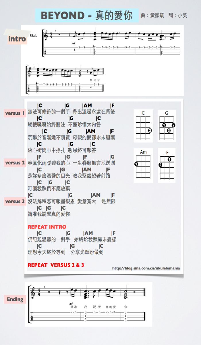 《真的爱你吉他谱》_beyond_C调_吉他图片谱1张 图1