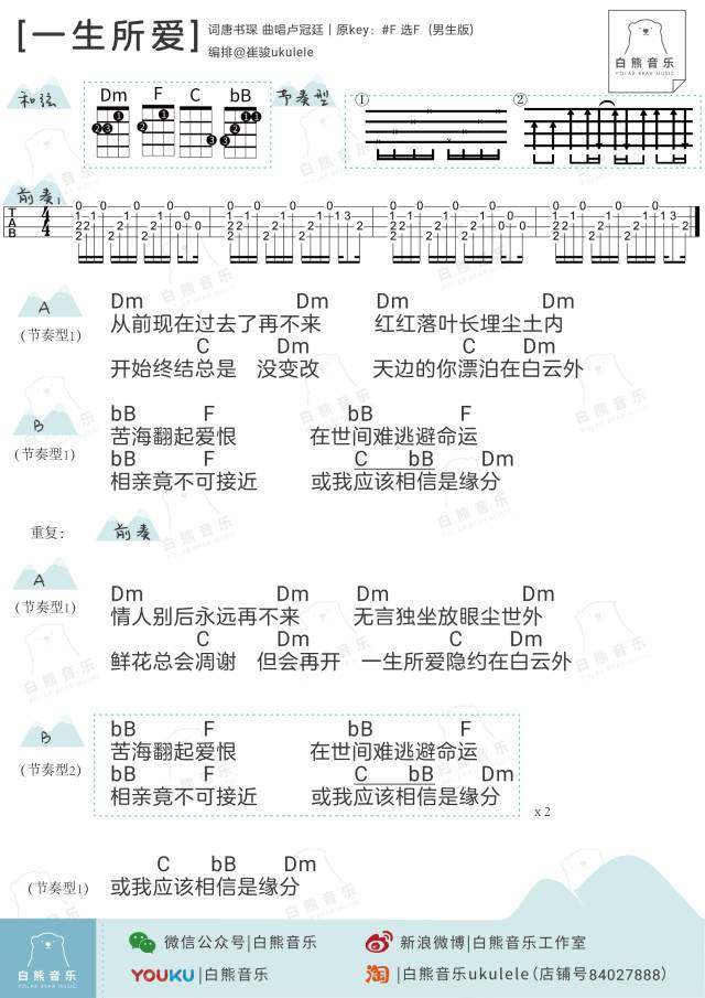 《一生所爱吉他谱》_卢冠廷_F调_吉他图片谱1张 图1