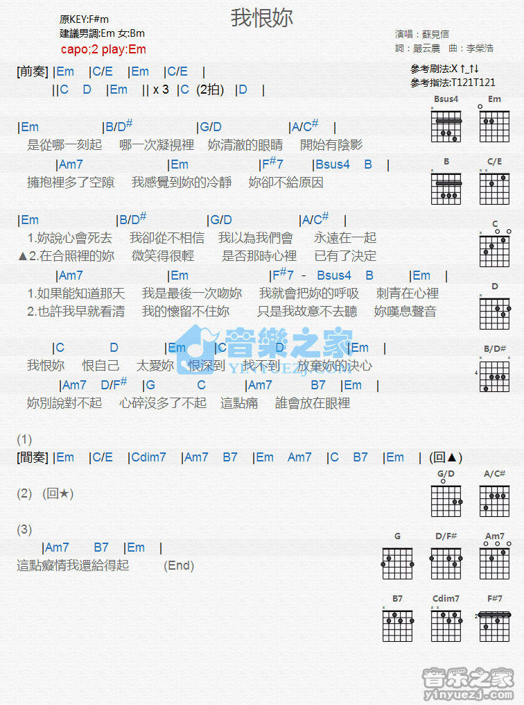 《我恨你吉他谱》_苏见信_G调_吉他图片谱1张 图1