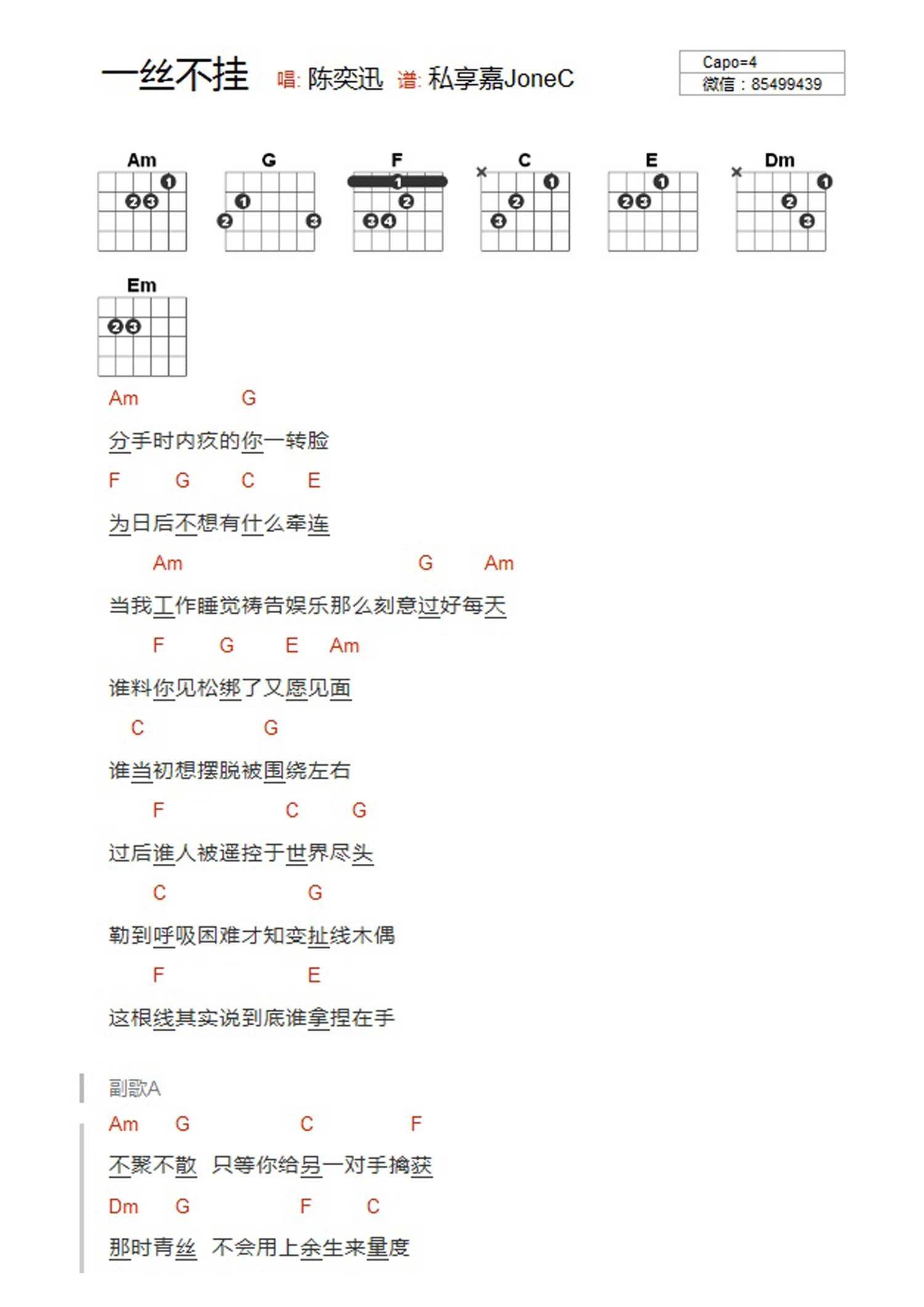 《一丝不挂吉他谱》_陈奕迅_C调_吉他图片谱2张 图1