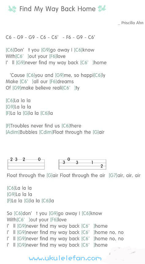 《Find My Way Back Home吉他谱》_Priscilla Ahn_C调_吉他图片谱1张 图1