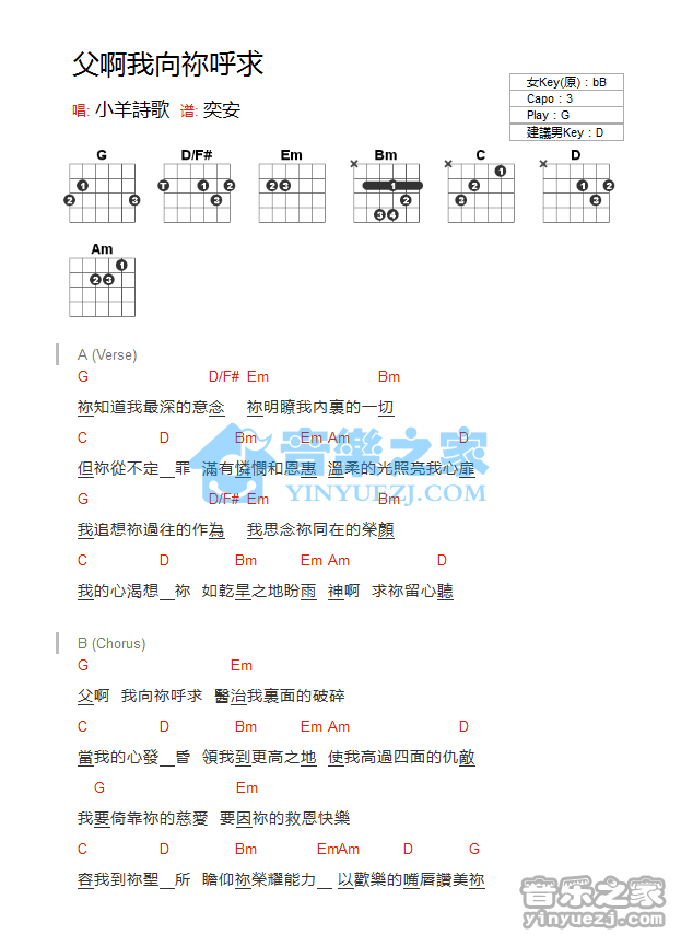 《父亲啊我向你呼求吉他谱》_小羊诗歌_G调_吉他图片谱1张 图1