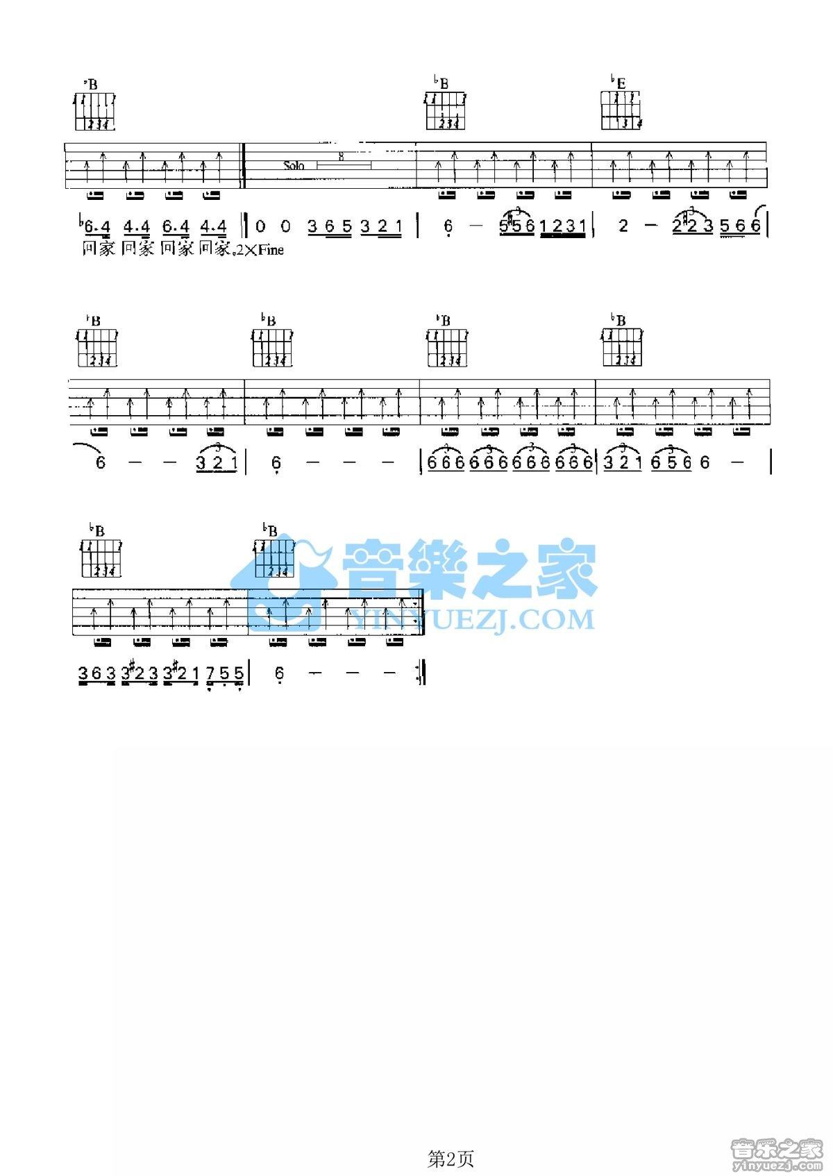 《今夜你是不是陪我回家吉他谱》_田震_未知调_吉他图片谱2张 图2