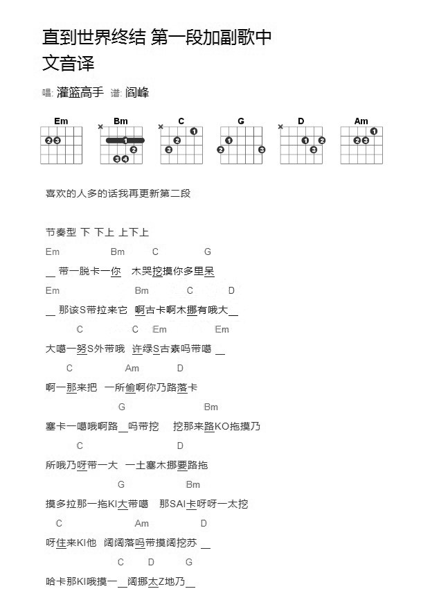 《直到世界终结吉他谱》_灌篮高手_未知调_吉他图片谱1张 图1