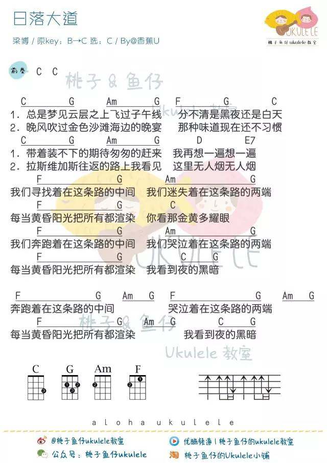 《日落大道吉他谱》_梁博_C调_吉他图片谱1张 图1