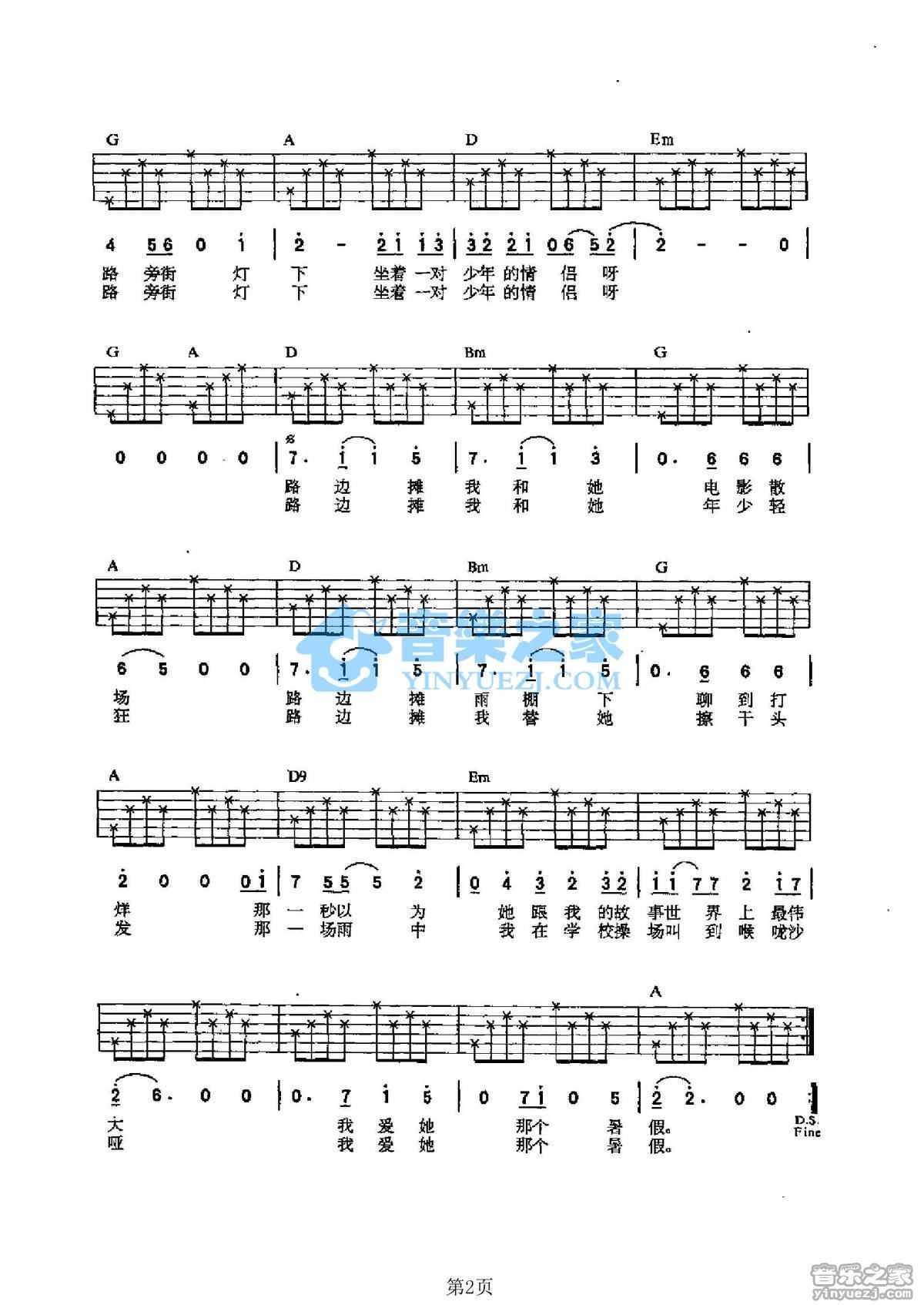 《路边摊吉他谱》_古巨基_D调_吉他图片谱2张 图2