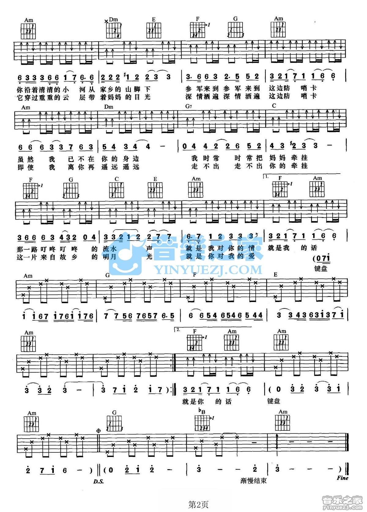 《祝福你妈妈吉他谱》_杨柳/谷冰/郑莉_C调_吉他图片谱2张 图2