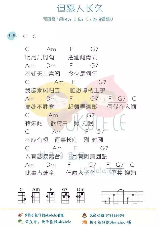 《但愿人长久吉他谱》_邓丽君_C调_吉他图片谱1张 图1