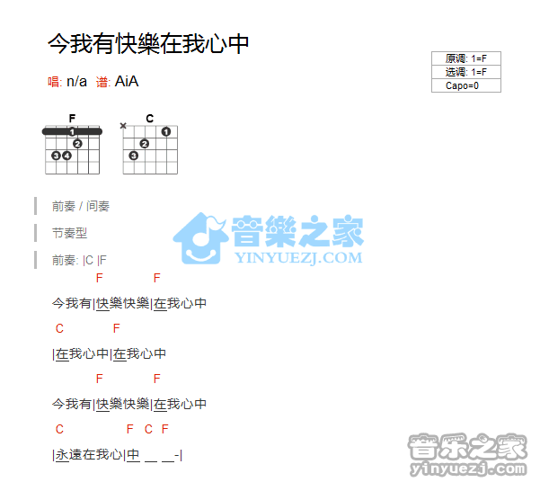 《今我有快乐吉他谱》_儿歌_F调_吉他图片谱1张 图1