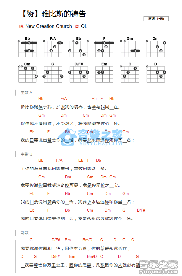 《雅比斯的祷告吉他谱》_New Creation Church_未知调_吉他图片谱1张 图1