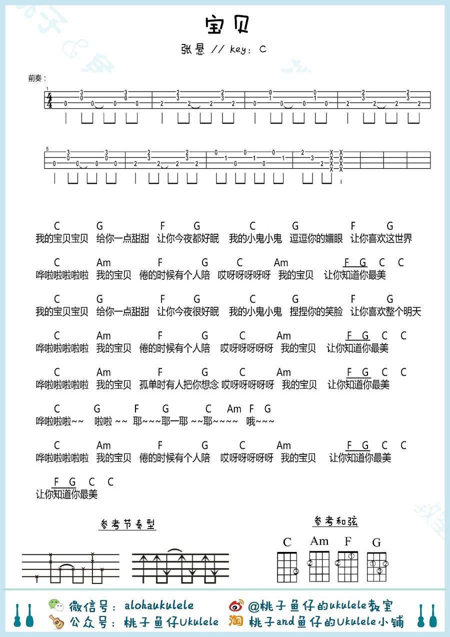 《宝贝吉他谱》_张悬_C调_吉他图片谱1张 图1