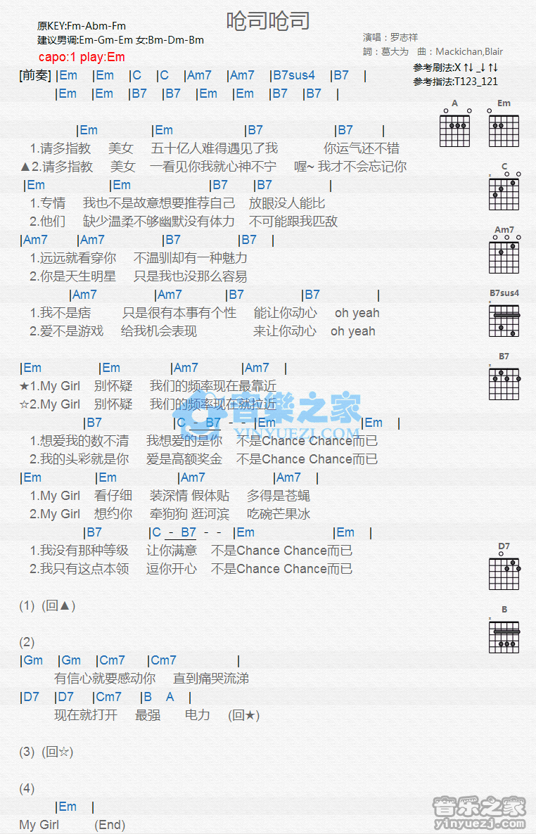 《呛司呛司吉他谱》_罗志祥_G调_吉他图片谱1张 图1