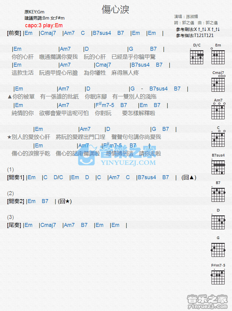 《伤心泪吉他谱》_孙淑媚_G调_吉他图片谱1张 图1