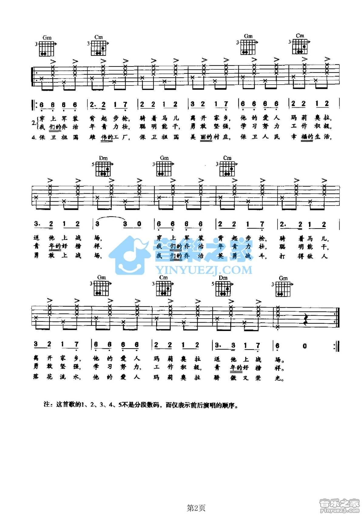 《乔治参军去吉他谱》_罗马尼亚民歌_未知调_吉他图片谱2张 图2