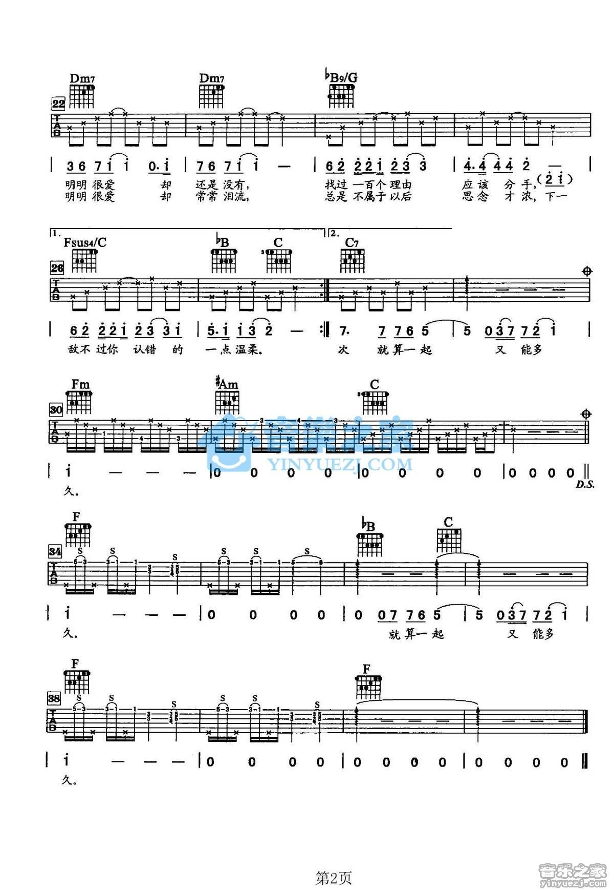 《放不开手吉他谱》_陈慧琳_F调_吉他图片谱2张 图2