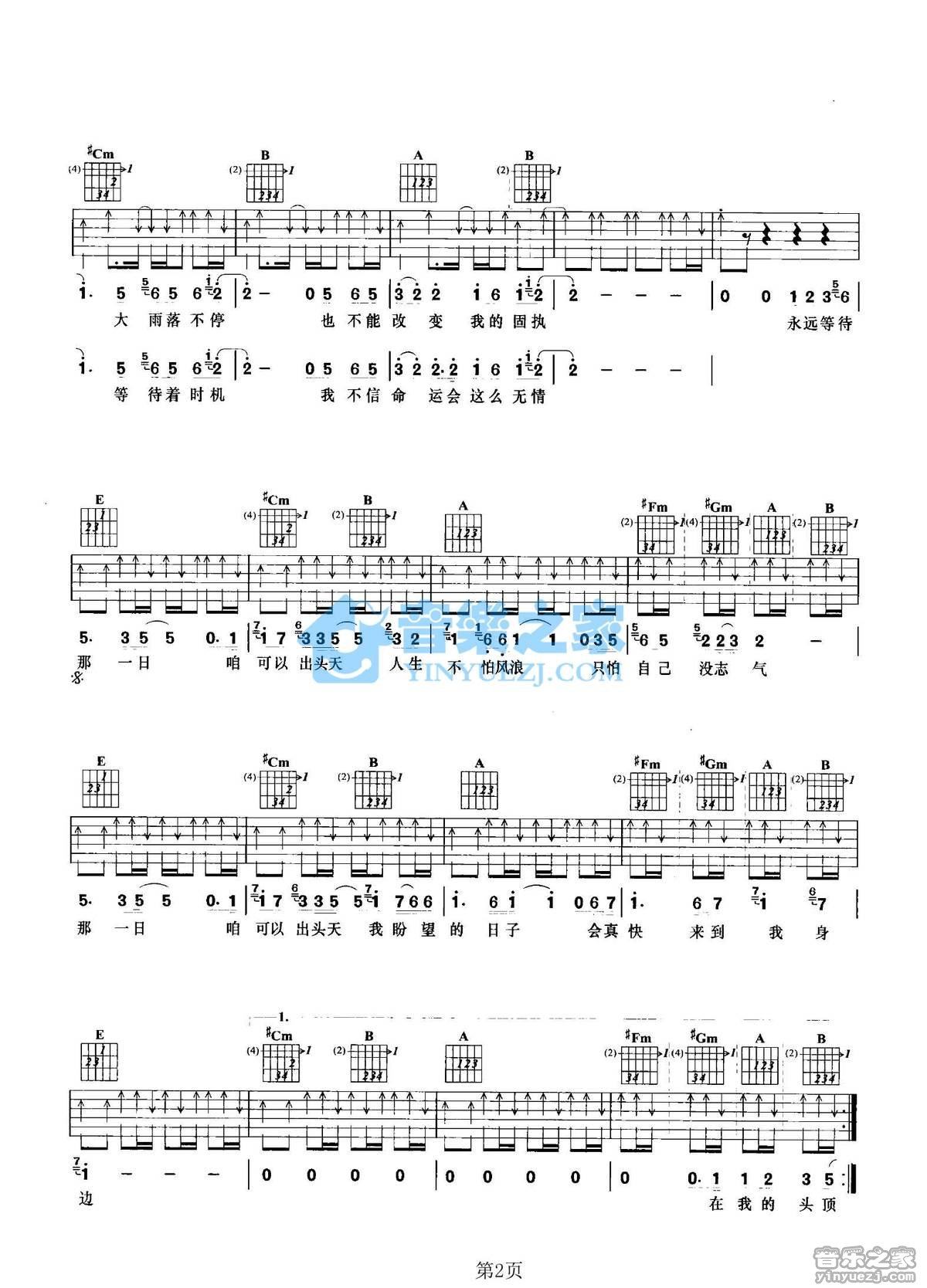 《出头天吉他谱》_五月天_E调_吉他图片谱2张 图2