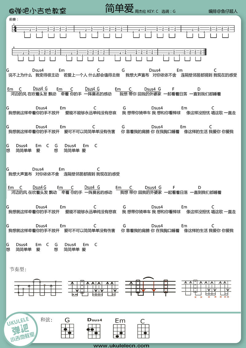 《简单爱吉他谱》_周杰伦_C调_吉他图片谱2张 图2