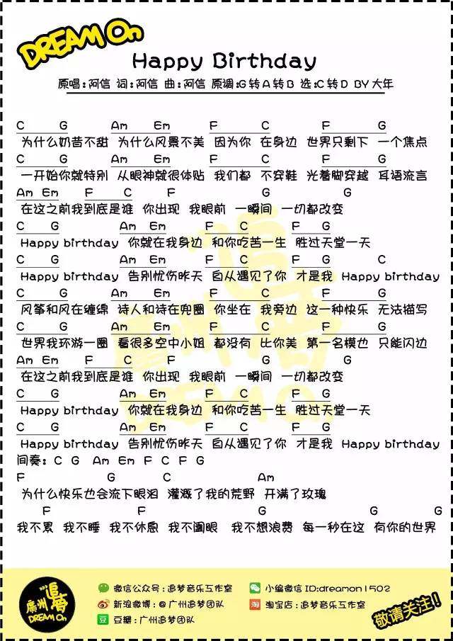 《Happy Birthday吉他谱》_五月天_C调_吉他图片谱2张 图1