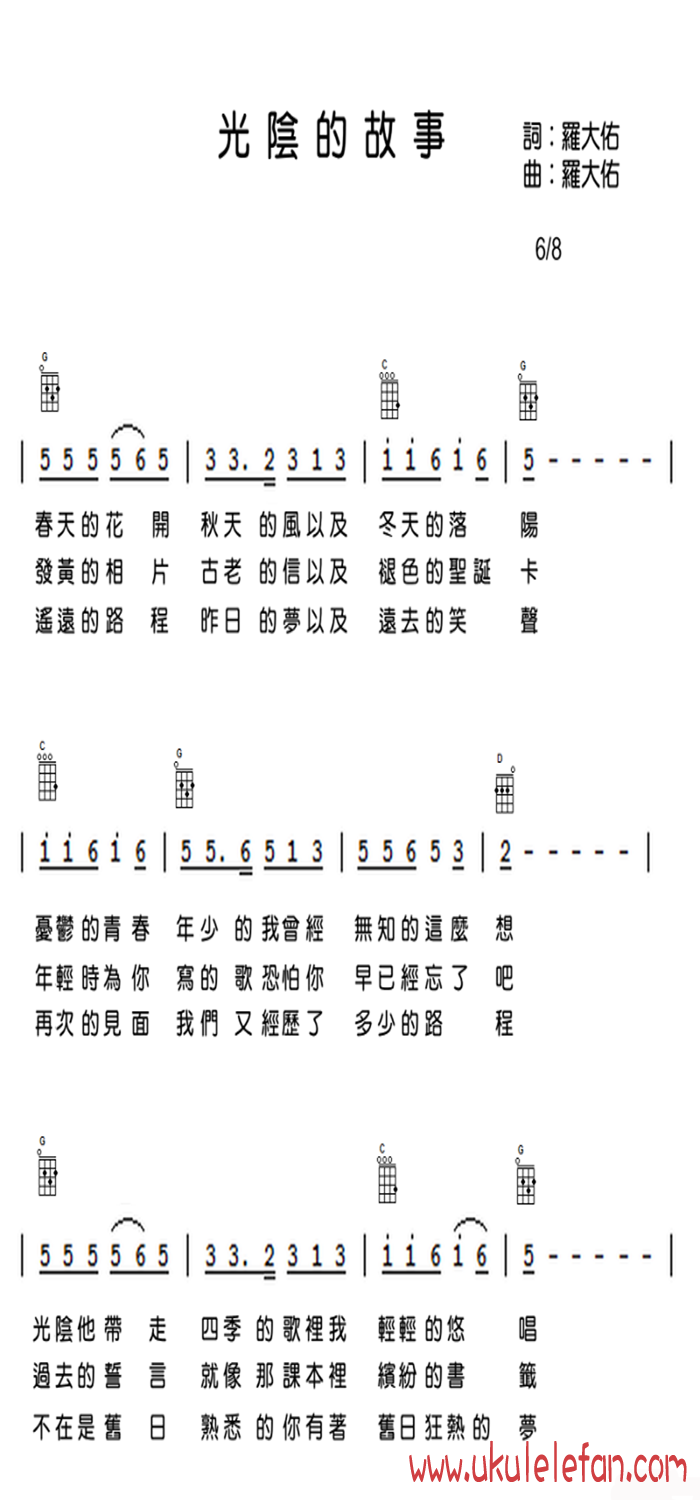 《光阴的故事吉他谱》_罗大佑_C调_吉他图片谱2张 图2