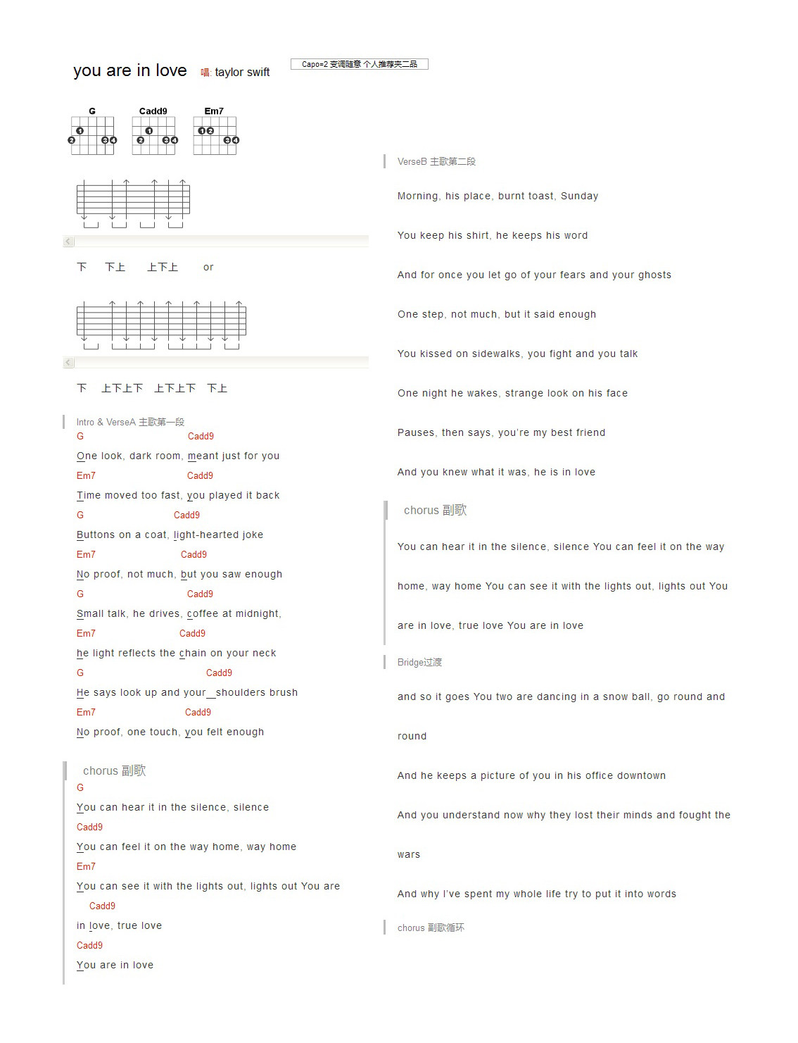 《you are in love吉他谱》_TaylorSwift_未知调_吉他图片谱1张 图1