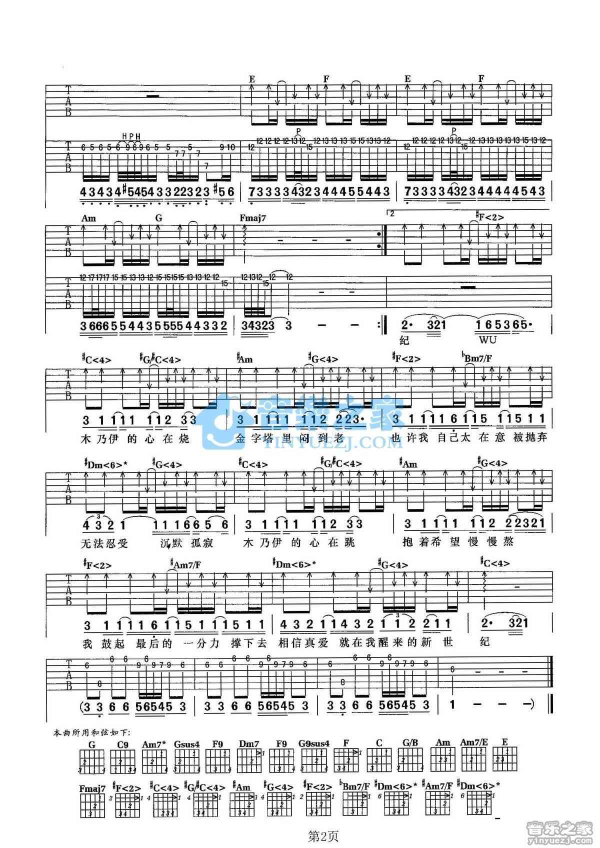 《木乃伊吉他谱》_林俊杰_未知调_吉他图片谱2张 图2