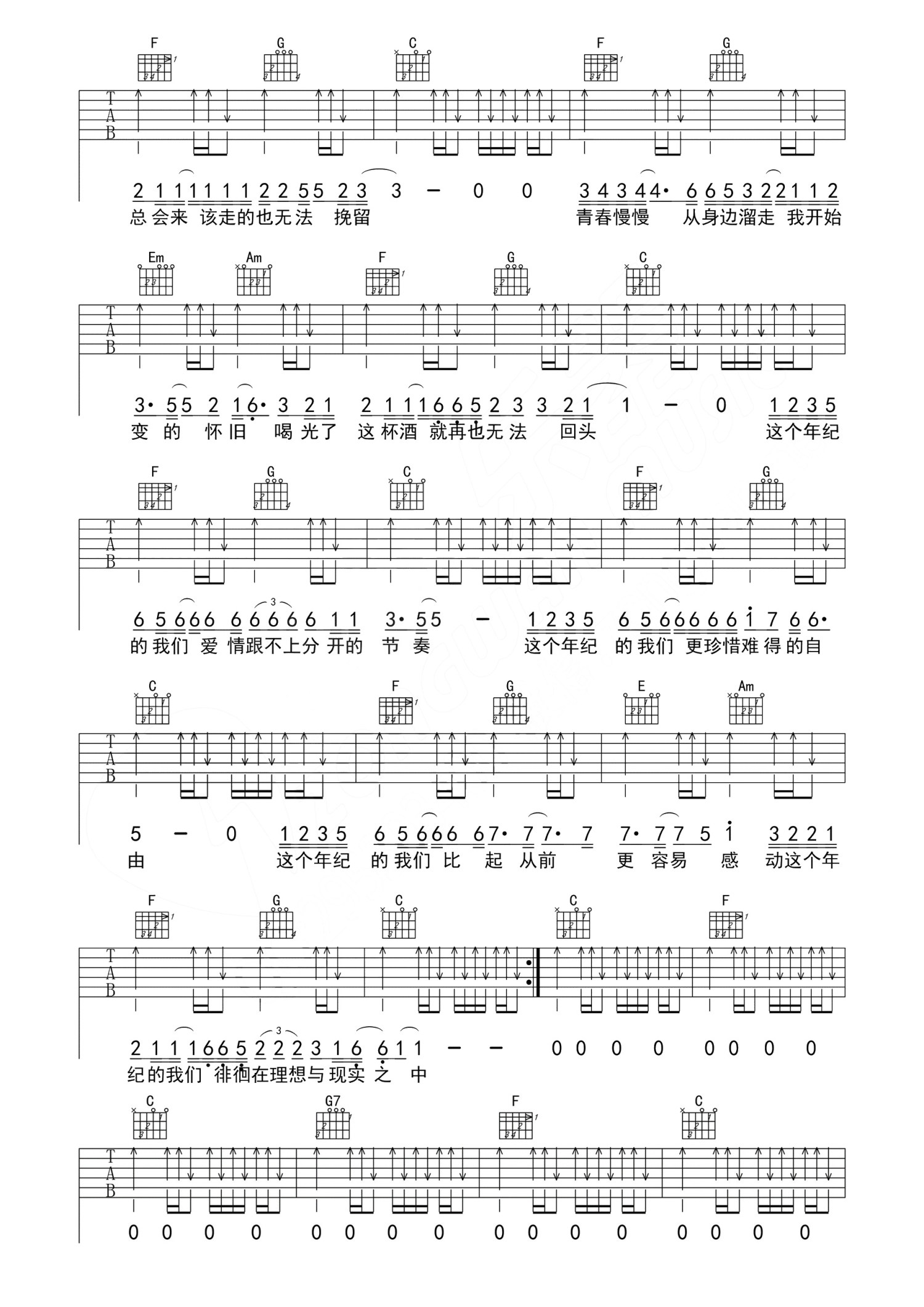 《这个年纪吉他谱》_齐一_C调_吉他图片谱2张 图2