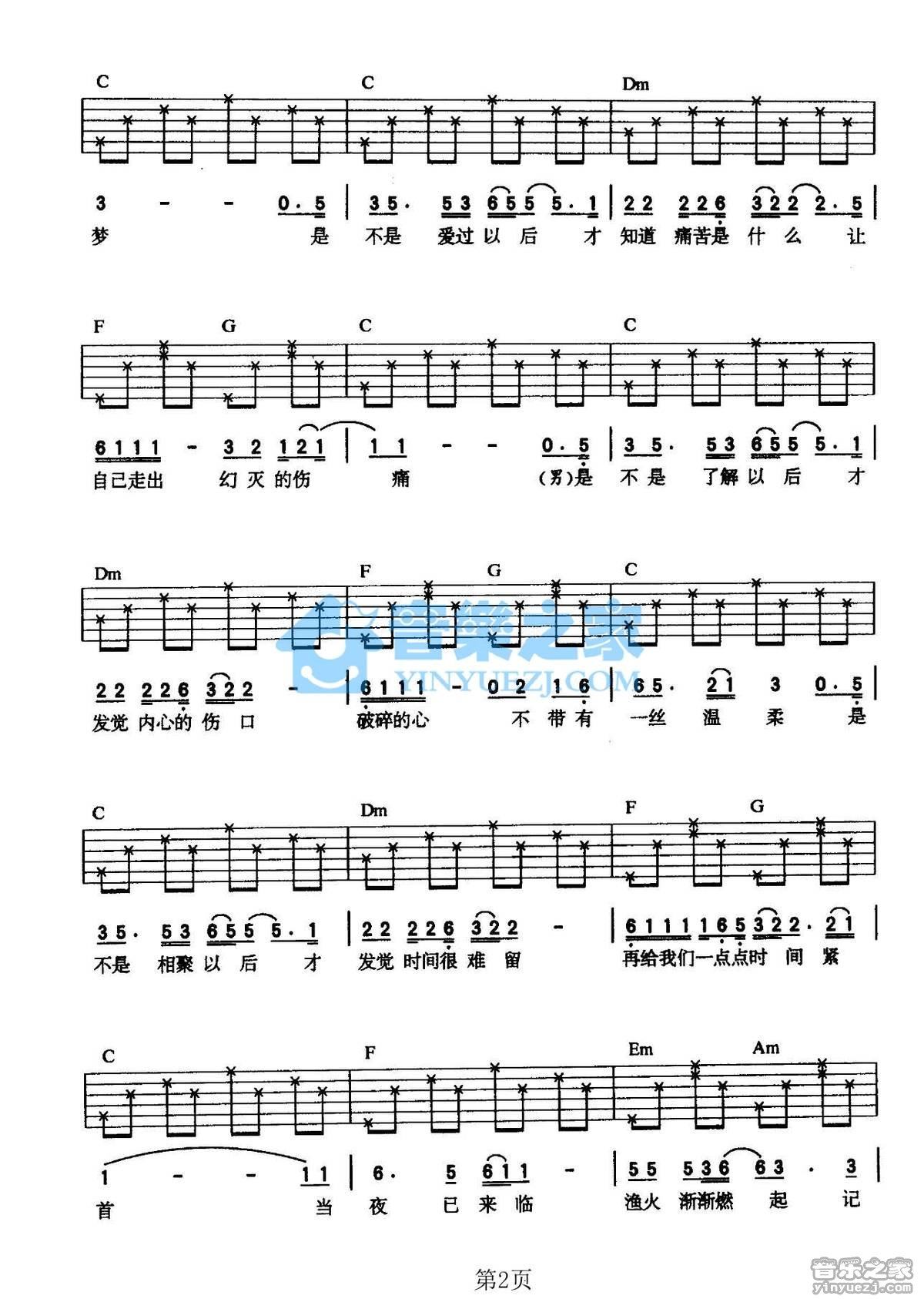 《不要走不要走吉他谱》_潘美辰_C调_吉他图片谱2张 图2