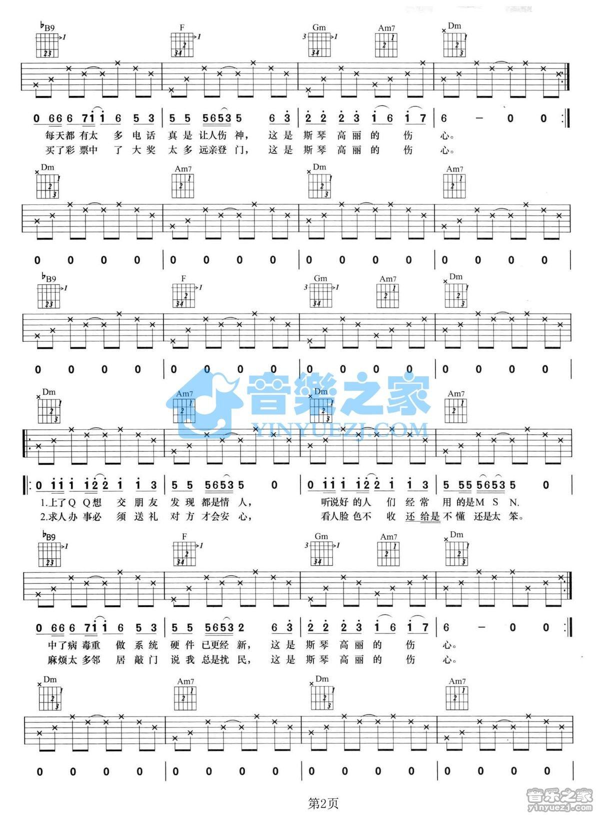 《的伤心吉他谱》_斯琴高丽_F调_吉他图片谱2张 图2